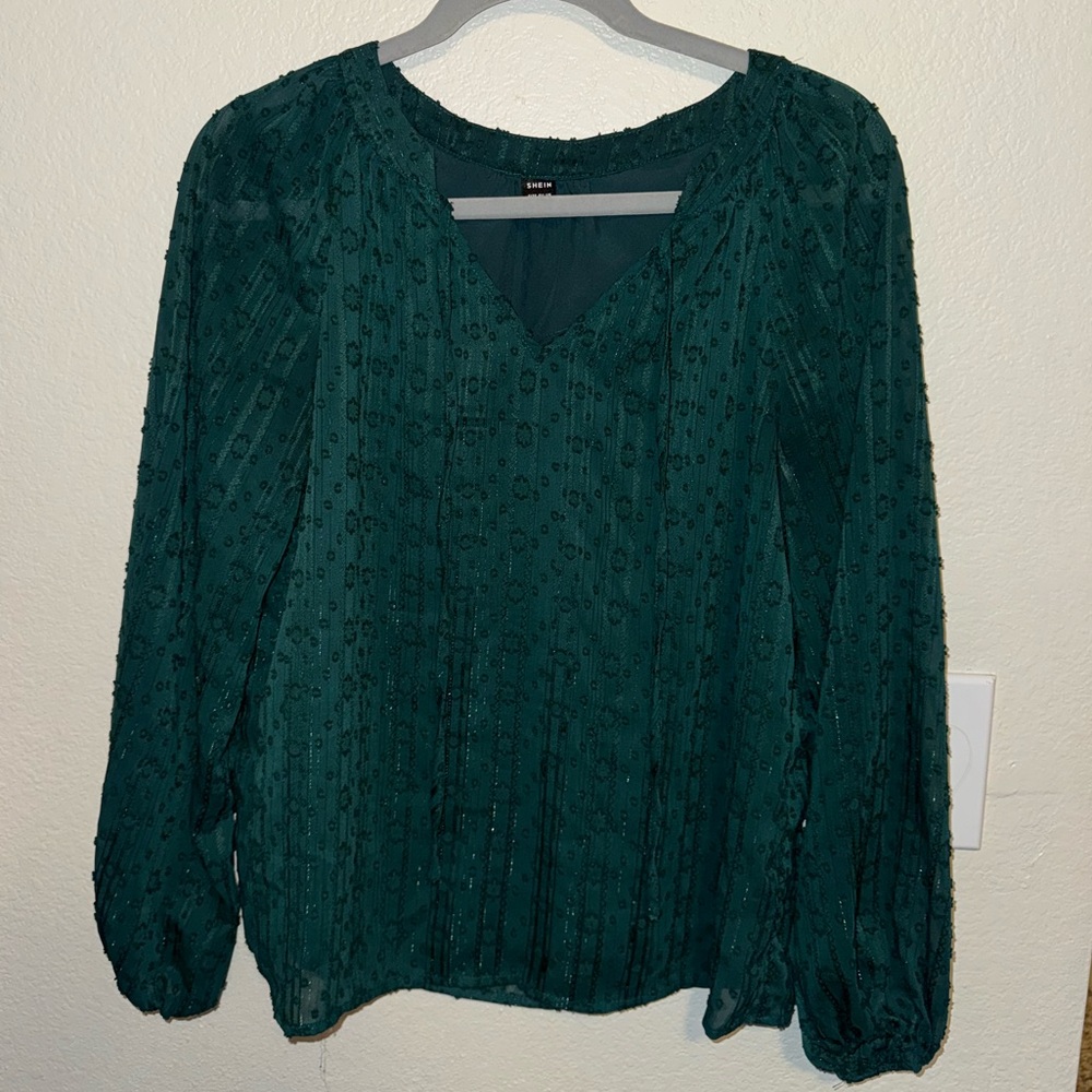 Tie Neck Lantern Sleeve Blouse